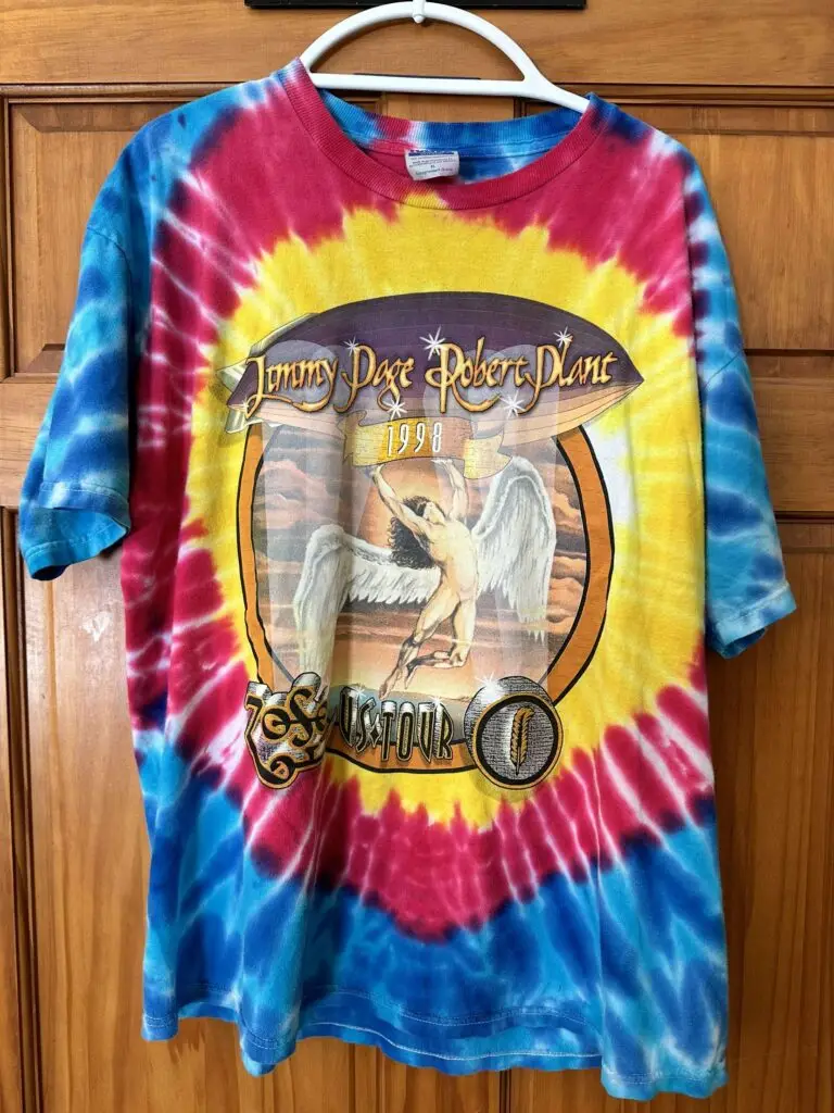 1998 Jimmy Page and Robert Plant (Led Zeppelin) tie-dye tour shirt