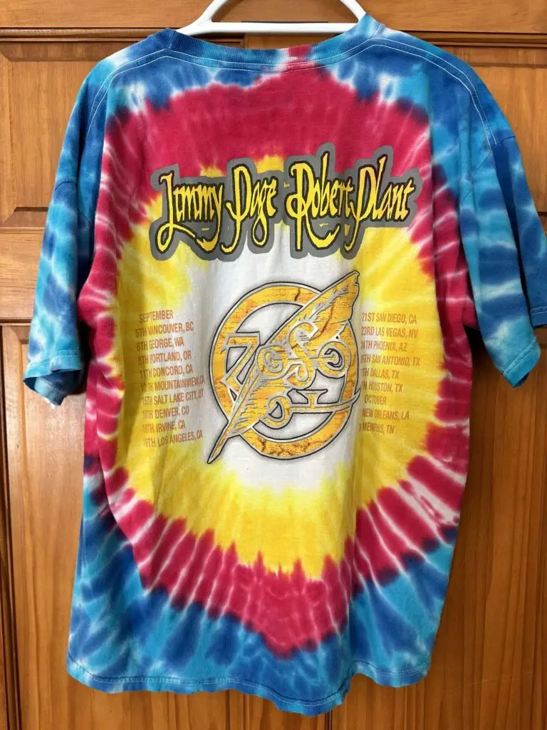 1998 Jimmy Page and Robert Plant (Led Zeppelin) tie-dye tour shirt